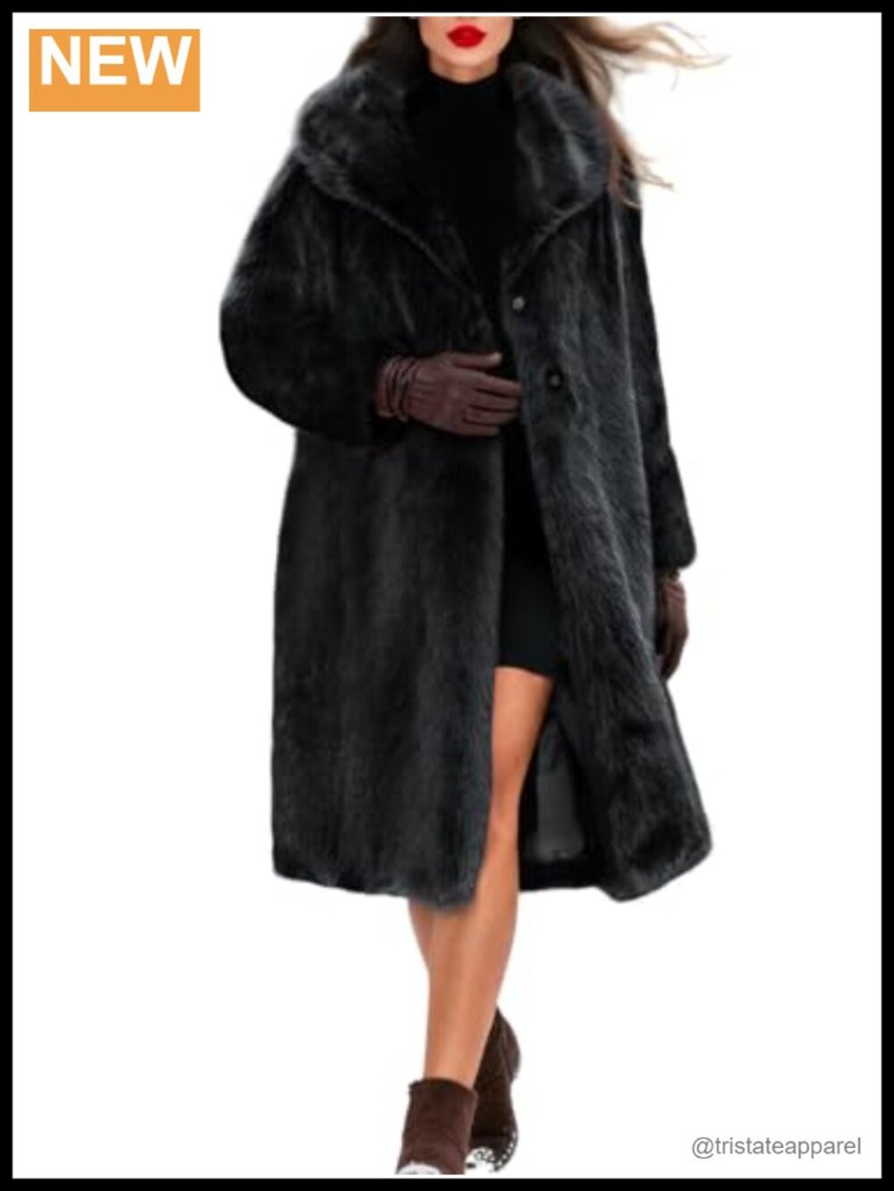 Faux Fur Leather Women's Long Trench Coat with Belt